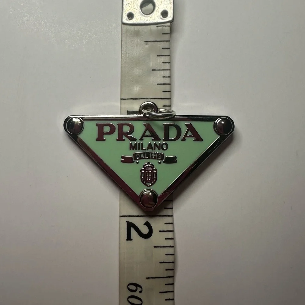 Prada Mint Green and Silver Triangle Logo Zipper Pull Charm Made in Italy_9